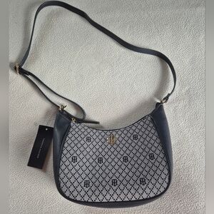 Tommy Hilfiger Navy and Ivory Monogram Shoulder Bag